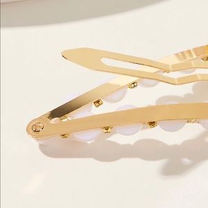 ‫Rhinestone Engraved Faux Pearl Hair Snap Clip